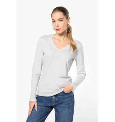 LADIES' LONG-SLEEVED V-NECK T-SHIRT