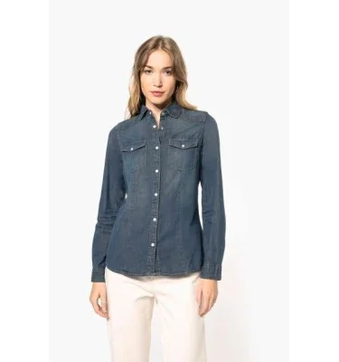 LADIES' LONG-SLEEVED DENIM SHIRT