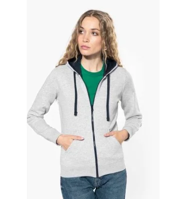 LADIES’ CONTRAST HOODED FULL ZIP SWEATSHIRT