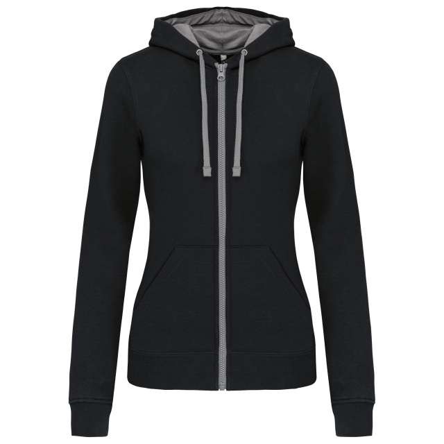 LADIES’ CONTRAST HOODED FULL ZIP SWEATSHIRT