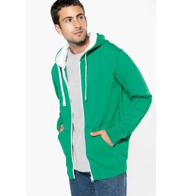 MEN'S CONTRAST HOODED FULL ZIP SWEATSHIRT
