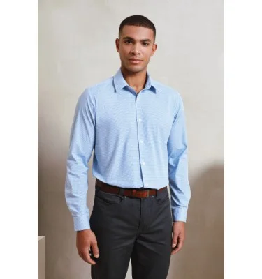 MEN'S LONG SLEEVE GINGHAM COTTON MICROCHECK SHIRT