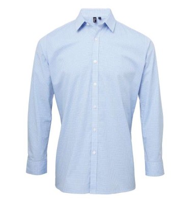 MEN'S LONG SLEEVE GINGHAM COTTON MICROCHECK SHIRT
