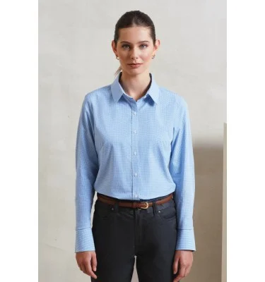 WOMEN'S LONG SLEEVE GINGHAM MICROCHECK SHIRT