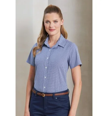 WOMEN'S SHORT SLEEVE GINGHAM MICROCHECK SHIRT