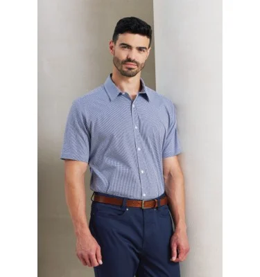MEN'S SHORT SLEEVE GINGHAM COTTON MICROCHECK SHIRT