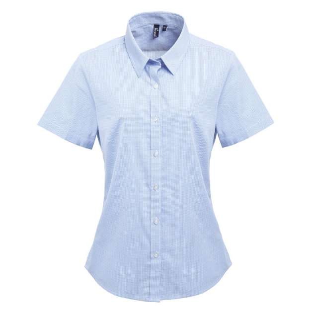 WOMEN'S SHORT SLEEVE GINGHAM MICROCHECK SHIRT