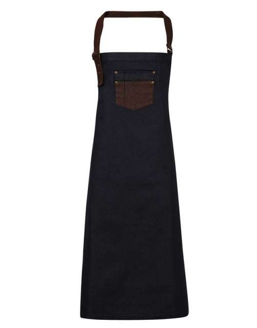 'DIVISION' WAXED LOOK DENIM BIB APRON WITH FAUX LEATHER