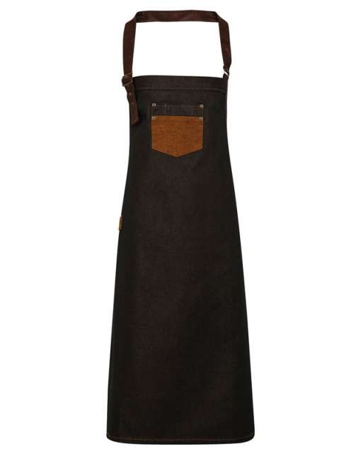'DIVISION' WAXED LOOK DENIM BIB APRON WITH FAUX LEATHER