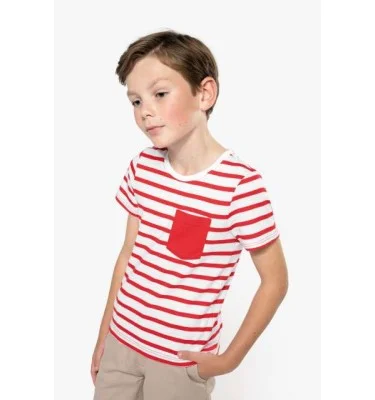 KIDS' STRIPED SHORT SLEEVE SAILOR T-SHIRT WITH POCKET