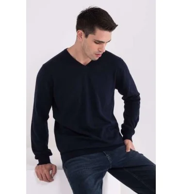 MEN’S V-NECK FINE GAUGE COTTON PULLOVER