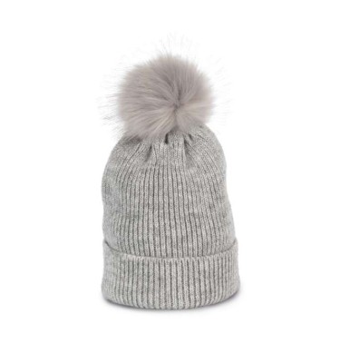 KNITTED BOBBLE BEANIE IN RECYCLED YARN