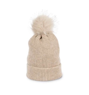 KNITTED BOBBLE BEANIE IN RECYCLED YARN
