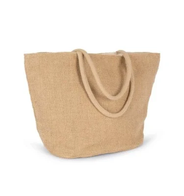 WOVEN JUTE SHOPPING BAG WITH KNIT CANVAS EFFECT - NATURAL