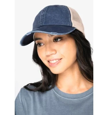 ECO-FRIENDLY UNISEX RIPPED EFFECT TRUCKER CAP