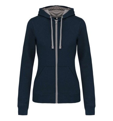 LADIES’ CONTRAST HOODED FULL ZIP SWEATSHIRT