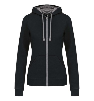 LADIES’ CONTRAST HOODED FULL ZIP SWEATSHIRT