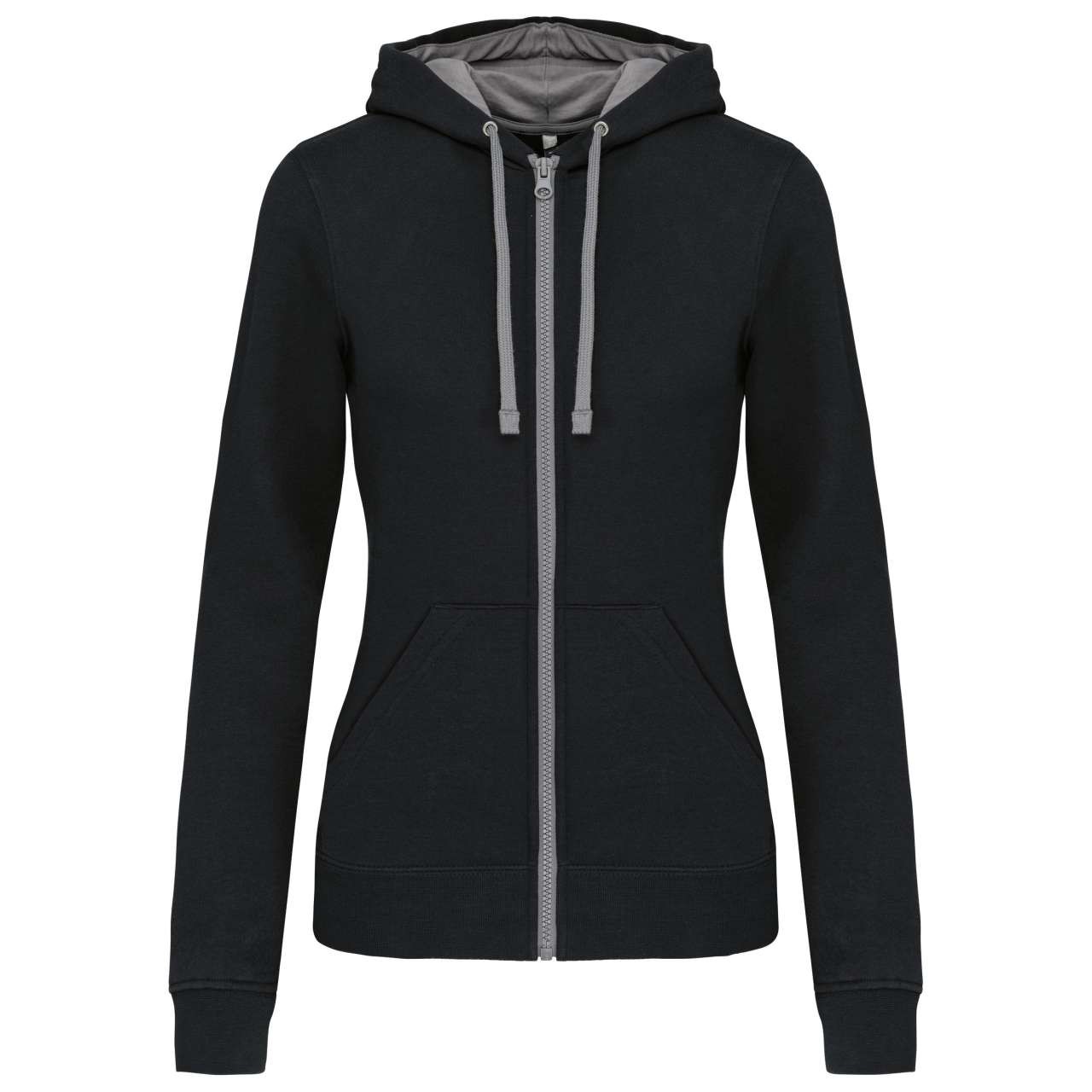 LADIES’ CONTRAST HOODED FULL ZIP SWEATSHIRT