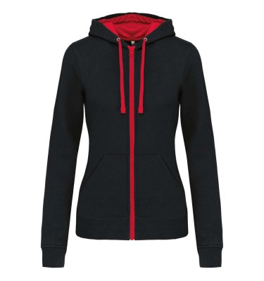 LADIES’ CONTRAST HOODED FULL ZIP SWEATSHIRT