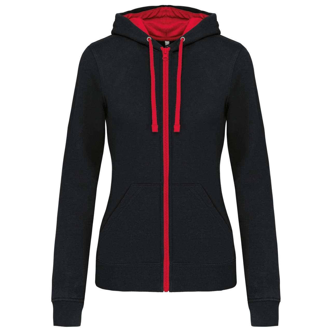 LADIES’ CONTRAST HOODED FULL ZIP SWEATSHIRT