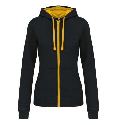 LADIES’ CONTRAST HOODED FULL ZIP SWEATSHIRT