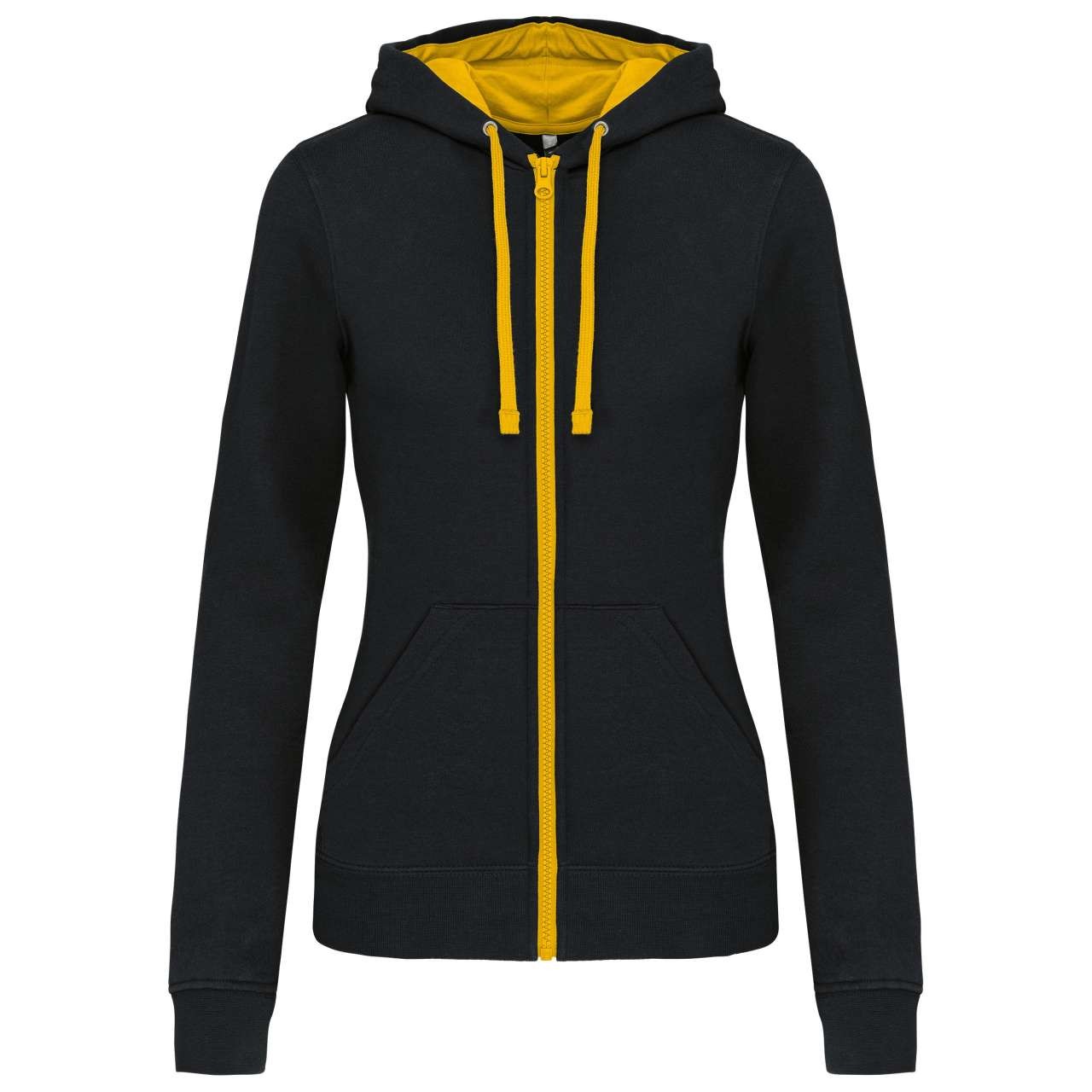 LADIES’ CONTRAST HOODED FULL ZIP SWEATSHIRT