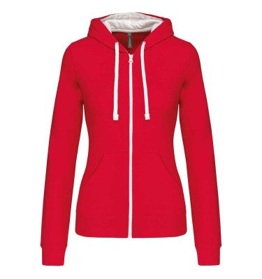 LADIES’ CONTRAST HOODED FULL ZIP SWEATSHIRT