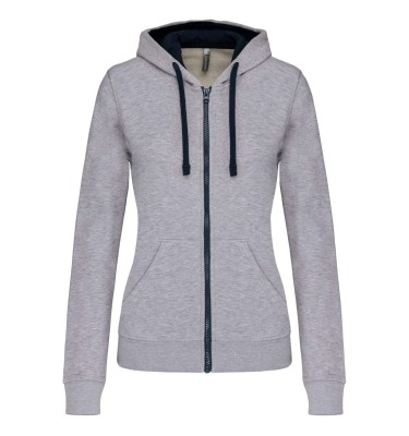 LADIES’ CONTRAST HOODED FULL ZIP SWEATSHIRT