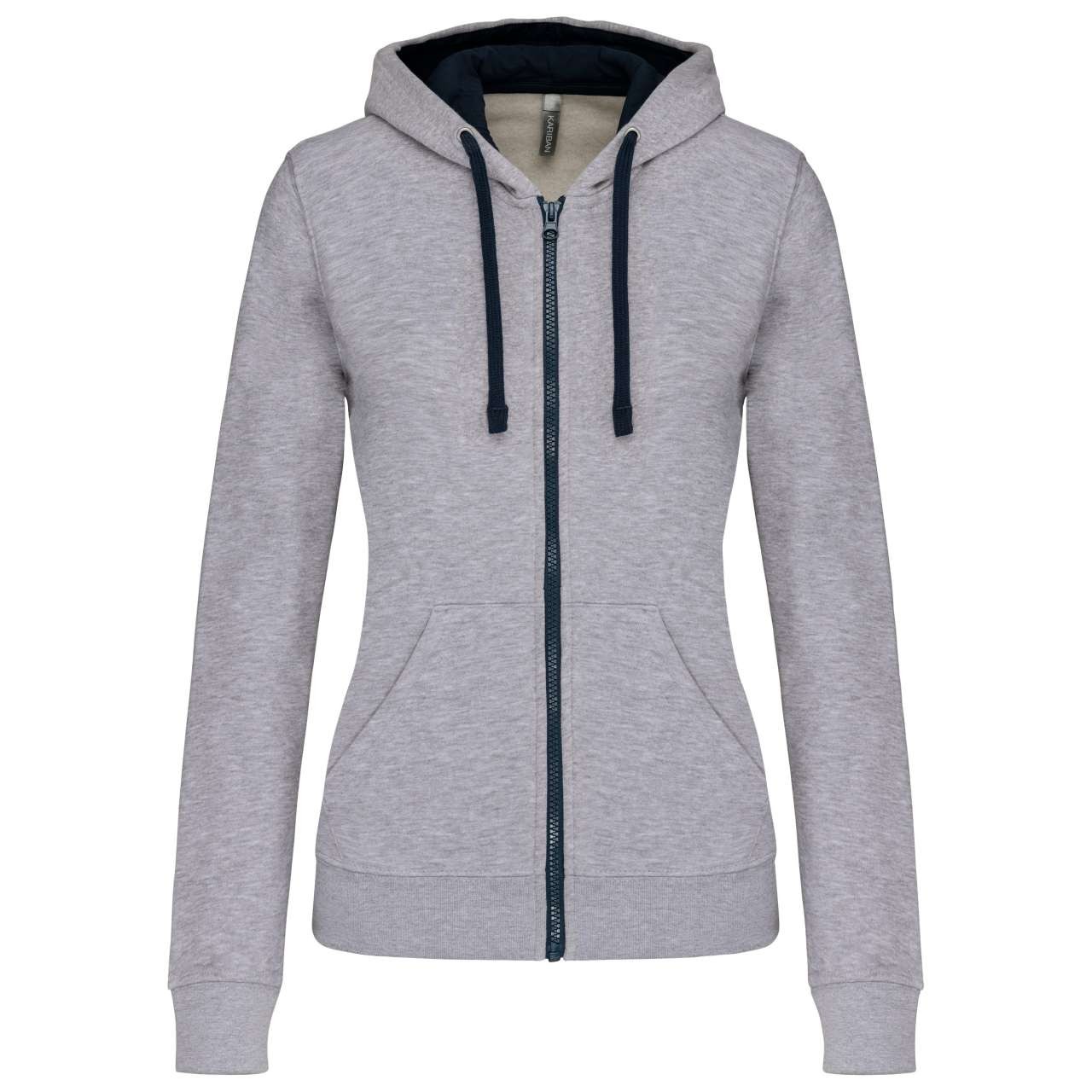 LADIES’ CONTRAST HOODED FULL ZIP SWEATSHIRT