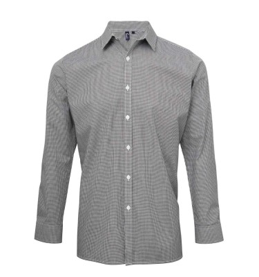 MEN'S LONG SLEEVE GINGHAM COTTON MICROCHECK SHIRT