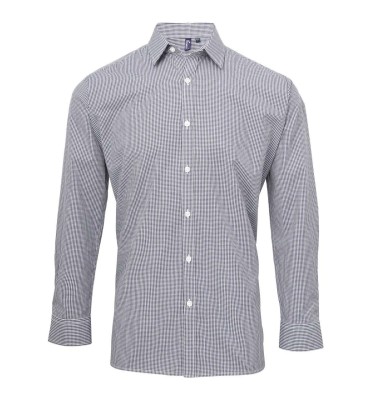 MEN'S LONG SLEEVE GINGHAM COTTON MICROCHECK SHIRT