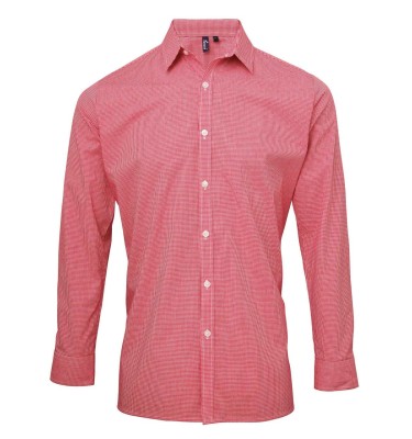 MEN'S LONG SLEEVE GINGHAM COTTON MICROCHECK SHIRT