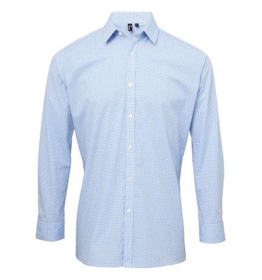 MEN'S LONG SLEEVE GINGHAM COTTON MICROCHECK SHIRT