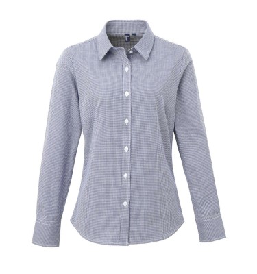 WOMEN'S LONG SLEEVE GINGHAM MICROCHECK SHIRT