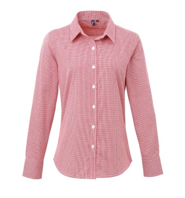 WOMEN'S LONG SLEEVE GINGHAM MICROCHECK SHIRT