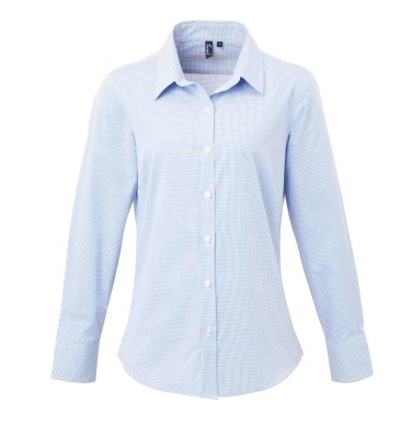 WOMEN'S LONG SLEEVE GINGHAM MICROCHECK SHIRT