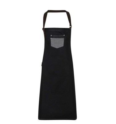 'DIVISION' WAXED LOOK DENIM BIB APRON WITH FAUX LEATHER