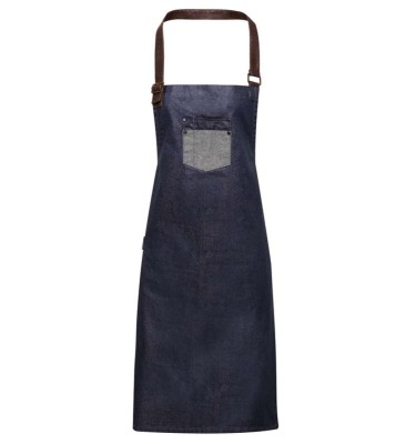 'DIVISION' WAXED LOOK DENIM BIB APRON WITH FAUX LEATHER