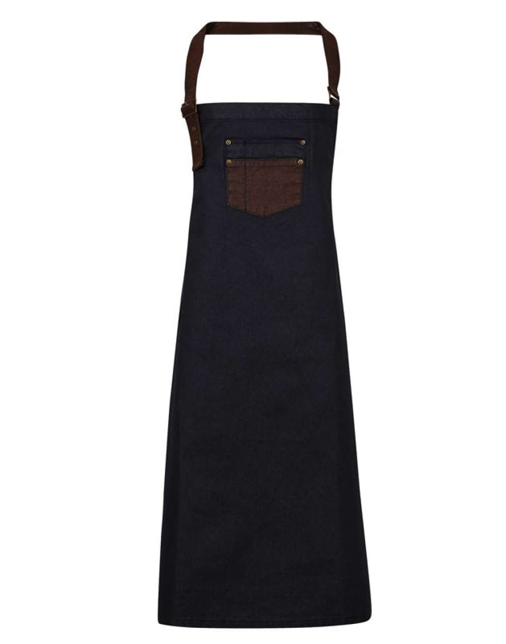 'DIVISION' WAXED LOOK DENIM BIB APRON WITH FAUX LEATHER