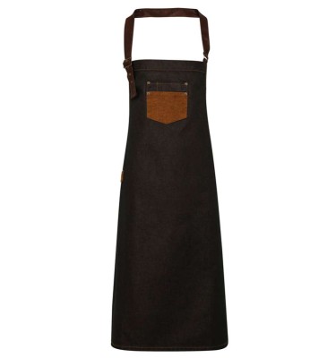 'DIVISION' WAXED LOOK DENIM BIB APRON WITH FAUX LEATHER