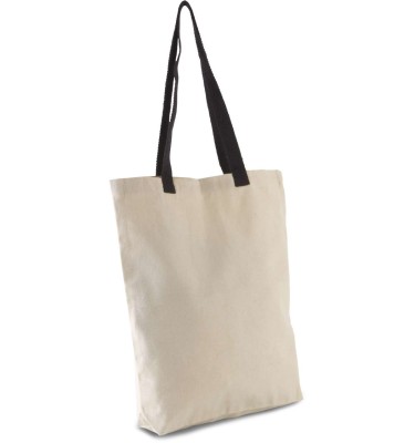 FLAT CANVAS SHOPPER WITH CONTRAST HANDLE