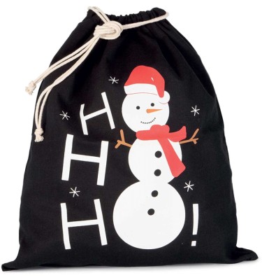 COTTON BAG WITH SNOWMAN DESIGN AND DRAWCORD CLOSURE