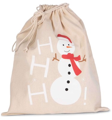 COTTON BAG WITH SNOWMAN DESIGN AND DRAWCORD CLOSURE