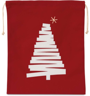 COTTON BAG WITH CHRISTMAS TREE DESIGN AND DRAWCORD CLOSURE