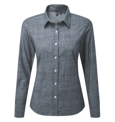 WOMEN'S COTTON SLUB CHAMBRAY LONG SLEEVE SHIRT