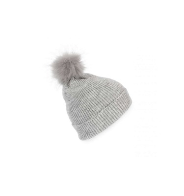 KNITTED BOBBLE BEANIE IN RECYCLED YARN