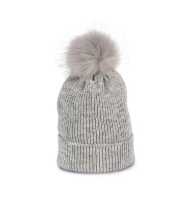 KNITTED BOBBLE BEANIE IN RECYCLED YARN