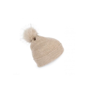 KNITTED BOBBLE BEANIE IN RECYCLED YARN