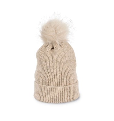 KNITTED BOBBLE BEANIE IN RECYCLED YARN