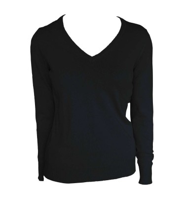 WOMEN’S V-NECK FINE GAUGE COTTON PULLOVER